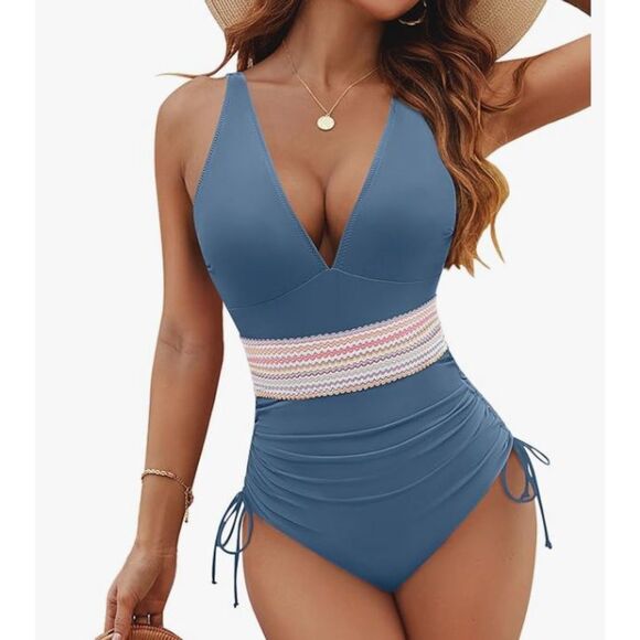 NEW Blooming Jelly Blue Swimsuit Size XL NWT Adjustable Straps Drawstring Sides - Picture 1 of 7